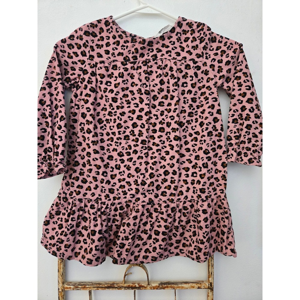 H&M Girls Dress 3-4Y Pink Leopard‎ Print Corduroy Long Sleeve Casual Cute